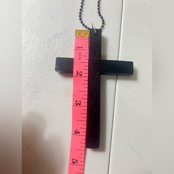 Dark Brown Wood Cross Pendant Necklace - Picture 9 of 9